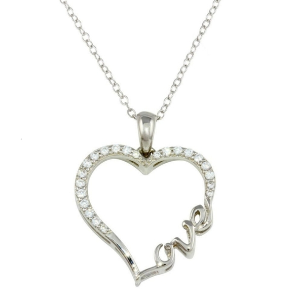 Sterling Silver 925 Rhodium Heart Love necklace - Picture 2 of 3
